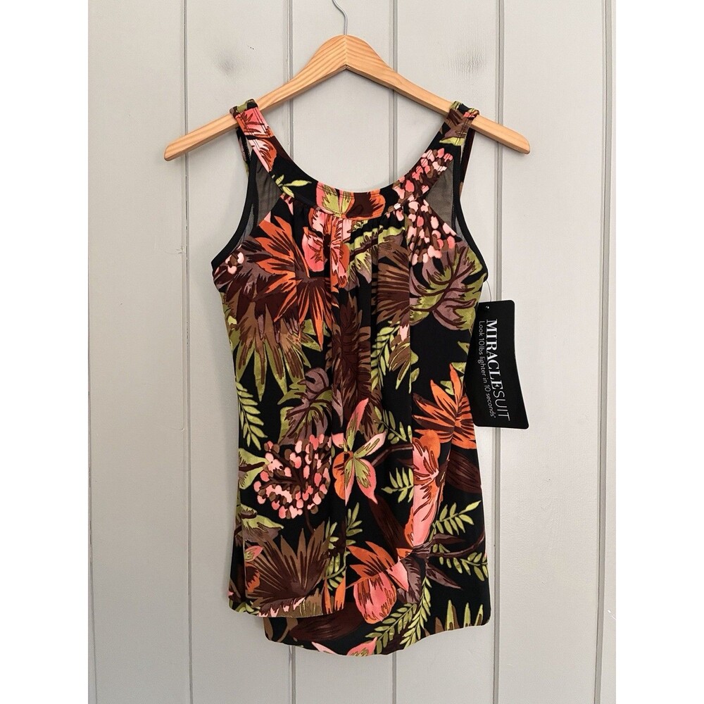 NWT Miraclesuit Illusionists Ursula Underwire Tankini Swim Top 8 Black Multi NEW